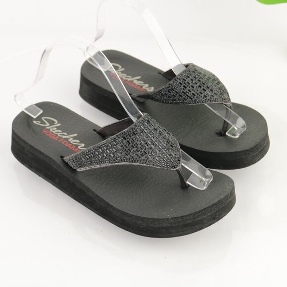 Skechers Womens Vinyasa-Stone Candy Sandal Size 9 Black Thong Flip Flop Slide - Picture 2 of 11